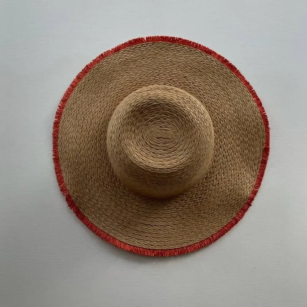NEW INC International Concepts Pop Fray Edge Floppy Sun Hat Red Spring Summer‎